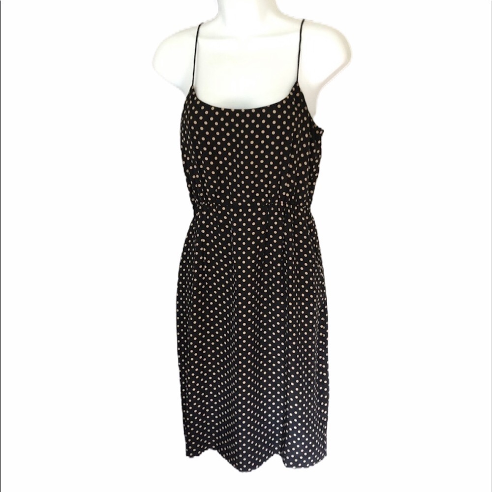 J Crew black & tan polkadot spaghetti strap mini dress size 0